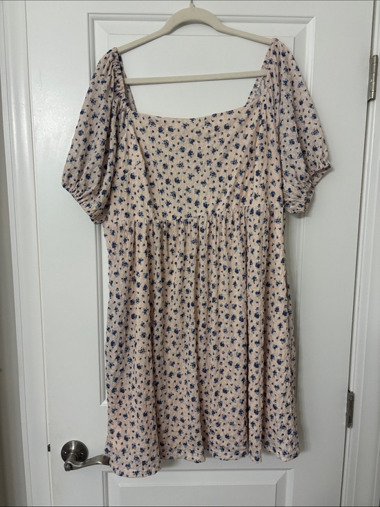 ARULA Dresses & Skirts - ARULA Creamy pink Mini Dress with Blue Floral Print and Square Neck
